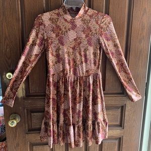 Rust & purple floral high neck tiered dress